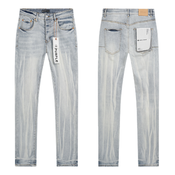Light Blue Washed Slim Denim Jeans with Vertical Streak Fading